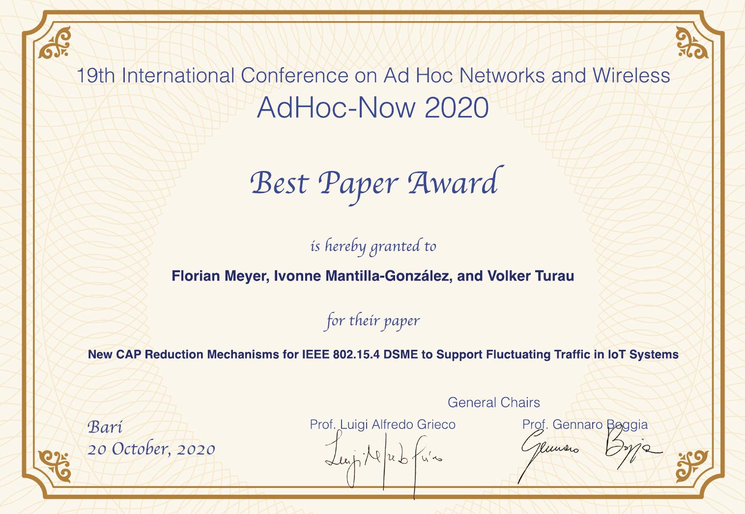 Best Paper Certificate